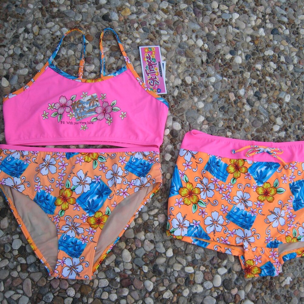 NWT ST. TROPEZ Pink Floral 3 pc swim suit sz 16 1/2 XL Plus